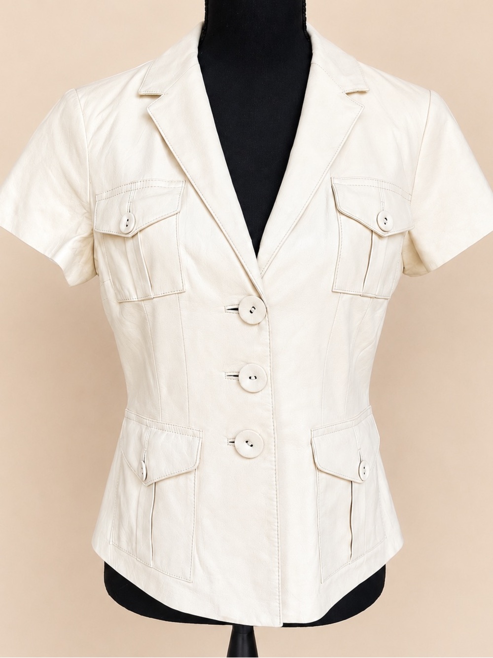 Adam Lippes Genuine Leather Silk Lined Cream Jacket M